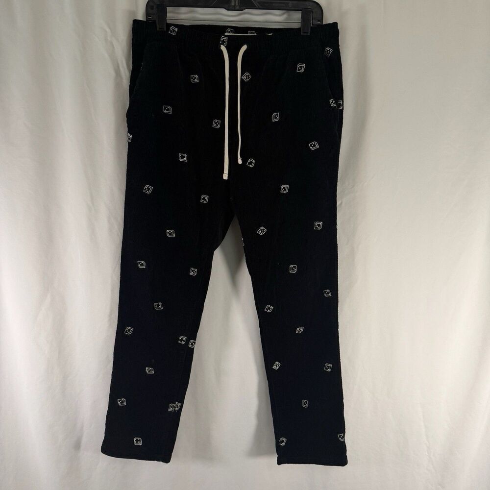 Pacsun Dice Pants Men’s Medium Black Corduroy Pull On Drawstring Slim Tapered